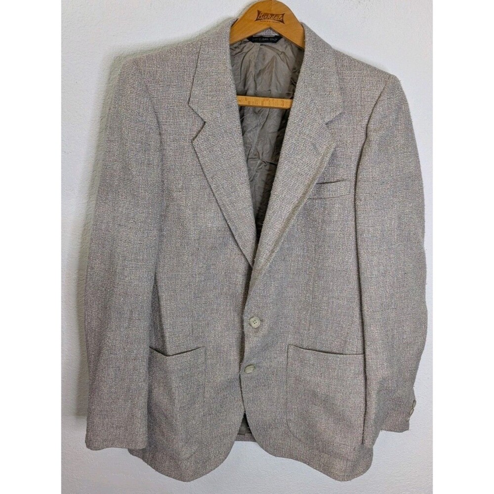Daniel Hechter Paris Sports Coat 40 Light Gray Blazer Herringbone Preppy Mens